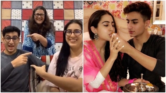 Sara Ali Khan with her mother Amrita Singh and brother Ibrahim Ali Khan.