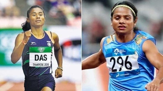 Indian athletes Hima Das (L) and Dutee Chand (R)(HT Collage)