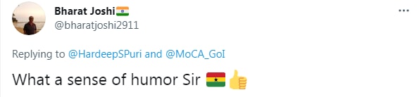 Reply to Hardeep Singh Puri’s tweet. (Twitter)