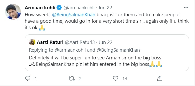 Armaan Kohli said that he would only stay inside the Bigg Boss 15 house for a ‘very short time’.