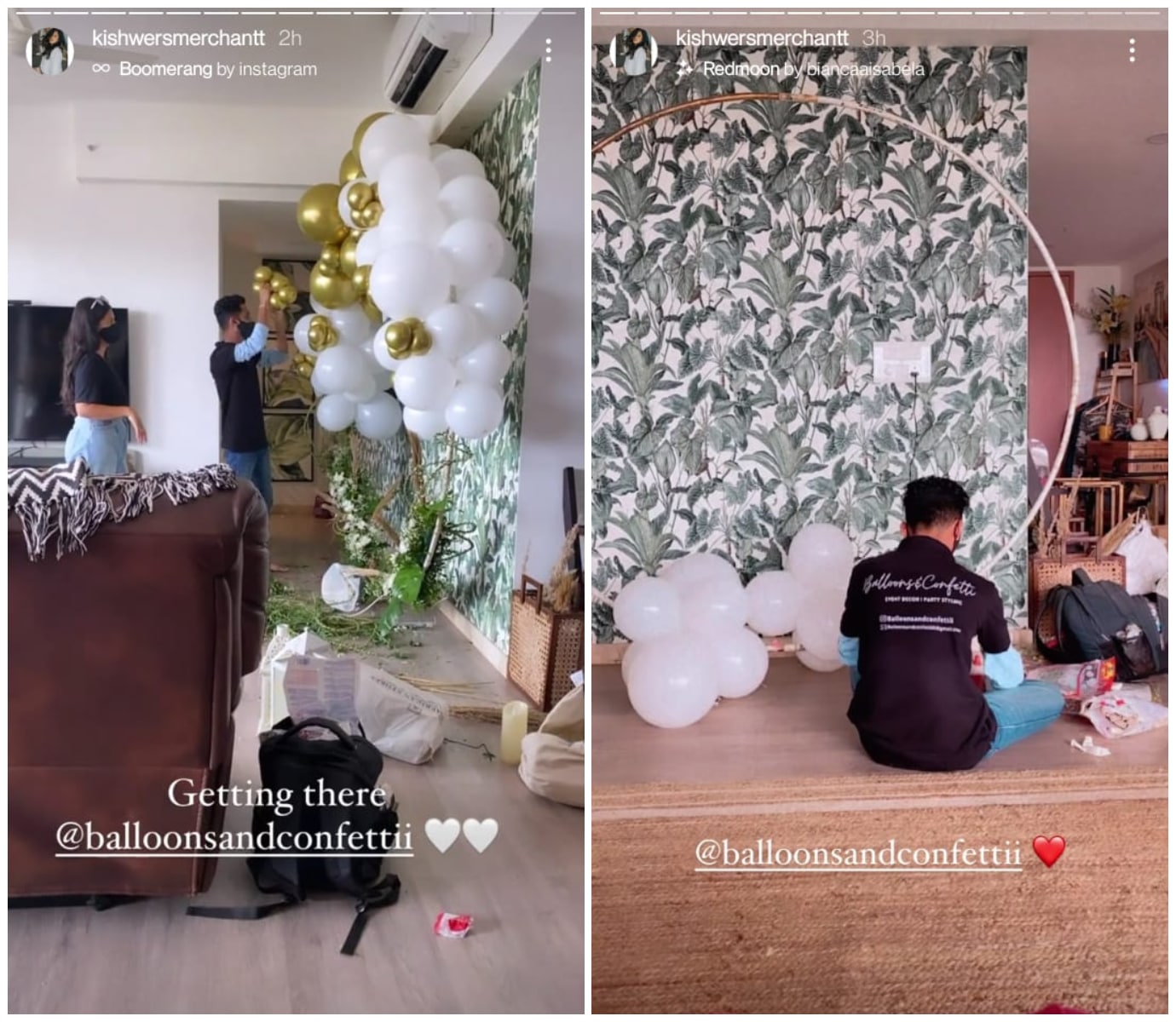 Kishwer Merchant also showed fans how the decorations were being set up.