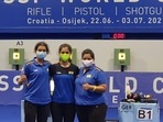 Yashaswini Singh Deswal (L), Manu Bhaker (center), Rahi Sarnobat (R)(NRAI / Twitter) Yashaswini Singh Deswal (L), Manu Bhaker (center), Rahi Sarnobat (R)(NRAI / Twitter)