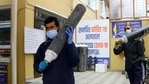 Health workers carrying oxygen cylinders from a store in a hospital in Shimla during second Covid-19 wave. (Deepak Sansta/HT file) Health workers carrying oxygen cylinders from a store in a hospital in Shimla during second Covid-19 wave. (Deepak Sansta/HT file)