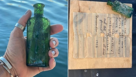 Message in a bottle from 1926 discovered by the diver. (Facebook/@Straitsarea) Message in a bottle from 1926 discovered by the diver. (Facebook/@Straitsarea)