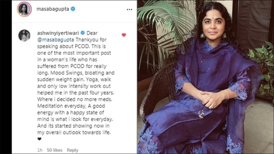 Meanwhile, Bareilly Ki Barfi and Panga director Ashwiny Iyer Tiwari penned, “Dear @masabagupta Thankyou for speaking about PCOD. This is one of the most important post in a woman's life who has suffered from PCOD for really long. Mood Swings, bloating and sudden weight gain. Yoga, walk and only low intensity work out helped me in the past four years. Where i decided no more meds. Meditation everyday, A good energy with a happy state of mind is what i look for everyday. And its started showing now in my overall outlook towards life (sic).”(Instagram/masabagupta/ashwinyiyertiwari)