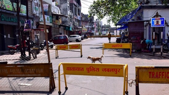 Police barricades placed on a road in Madhya Pradesh's Jabalpur (File Photo/ANI).(ANI)