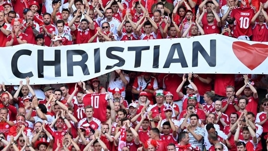 Denmark fans cheering Christian Eriksen.(Pool via REUTERS)