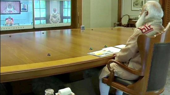 Prime Minister Narendra Modi at a virtual meeting on the development of Ayodhya. (PTI PHOTO) Prime Minister Narendra Modi at a virtual meeting on the development of Ayodhya. (PTI PHOTO)