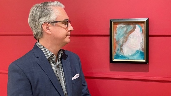 A painting by British pop icon David Bowie recently discovered at a Canadian store that resells donated goods had frantic bidders lining up for a chance to own it June 15, 2021. ((Photo by Handout / Cowley Abbott / AFP))