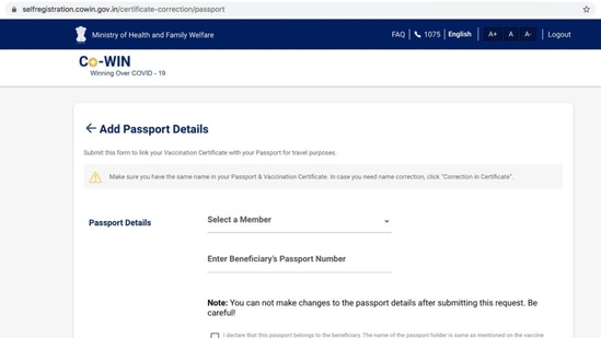 CoWin to alImage: low users to link Covid-19 certificates to passports (twitter.com/SetuAarogya)