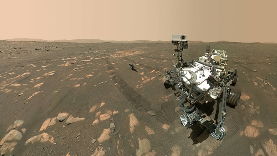 Nasa’s Perseverance Mars rover took a selfie with the Ingenuity helicopter.(Nasa/JPL-Caltech/MSSS)