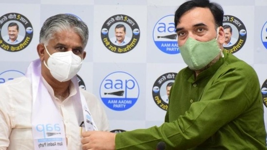 Ballan said he was fed up with BJP’s “revenge politics”. (Twitter/@AapKaGopalRai) Ballan said he was fed up with BJP’s “revenge politics”. (Twitter/@AapKaGopalRai)