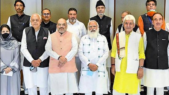 Prime Minister Narendra Modi at an all-party meeting with various political leaders from Jammu and Kashmir in New Delhi earlier this week. (PTI PHOTO.)