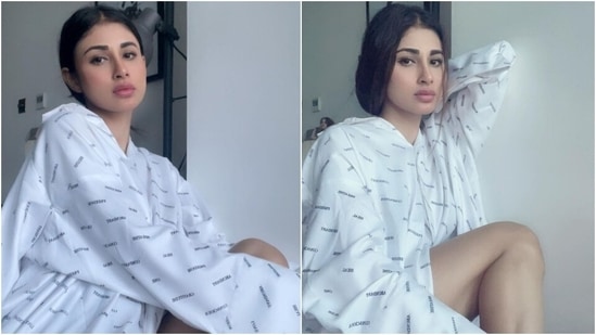Mouni Roy in oversized printed white shirt promotes self-love and positivity(Instagram/@imouniroy)