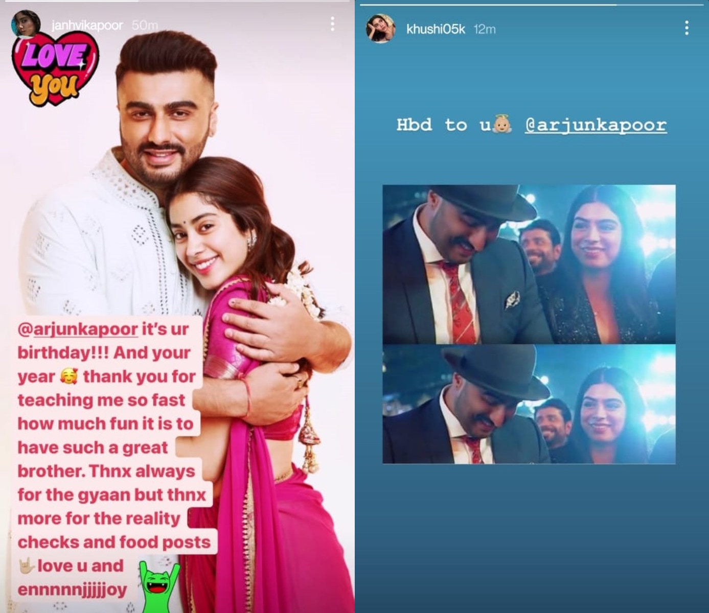 On Arjun Kapoor's birthday, Janhvi Kapoor and Khushi Kapoor shared pics with birthday notes. On Arjun Kapoor's birthday, Janhvi Kapoor and Khushi Kapoor shared pics with birthday notes.