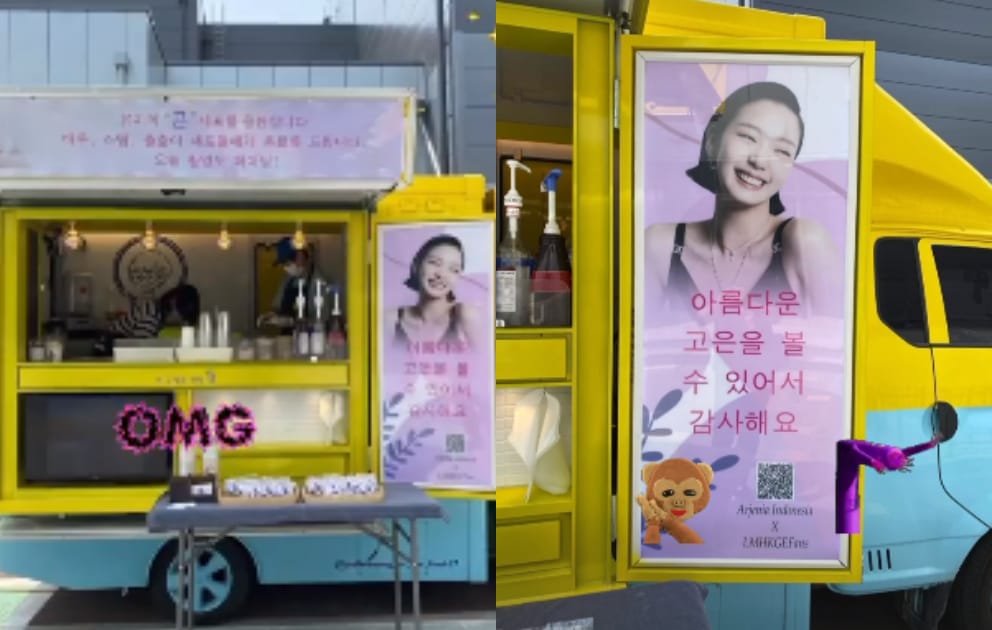 Kim Go-eun berbagi foto truk kopi yang dia terima dari para penggemarnya.