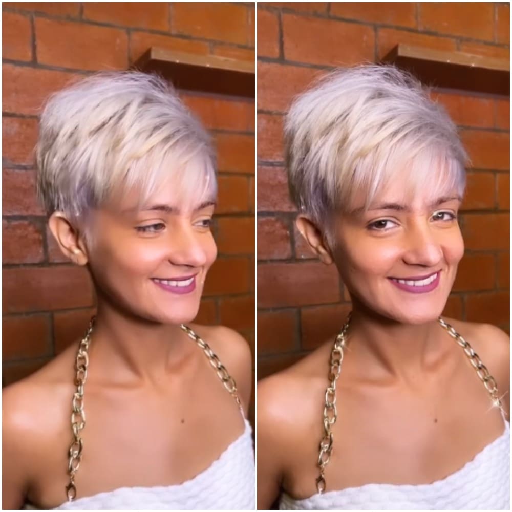 Shweta shared a video clip of her new hairdo, a pixie cut.