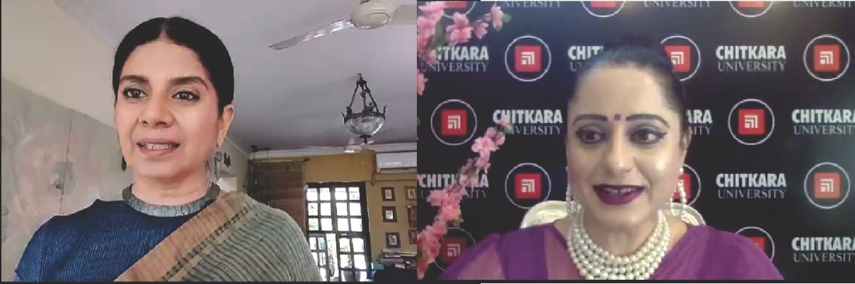 Actor, director and writer Mita Vasisht joined the session that was moderated by Niyati Chitkara, director, Chitkara Schools (HT Photo) Actor, director and writer Mita Vasisht joined the session that was moderated by Niyati Chitkara, director, Chitkara Schools (HT Photo)