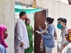 A medical team conducts door-to-door survey in Rajasthan's Bikaner to detect Covid-19 cases after a Delta Plus variant case was on Saturday.