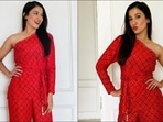 Gauahar Khan’s red off-shoulder Bandhani co-ord set is perfect to sizzle on a date night