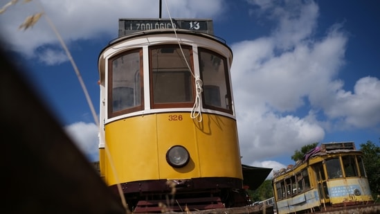 Trams are seen on Paulo Marques' property in Carregado, Portugal, June 22, 2021.  (REUTERS)