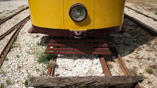 General view of rails and a tram that's part of Paulo Marques collection, in Carregado, Portugal, June 22, 2021.  (REUTERS)