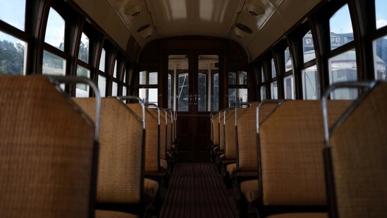 A restored tram from Paulo Marques' collection is seen in Carregado, Portugal, June 22, 2021.  (REUTERS)