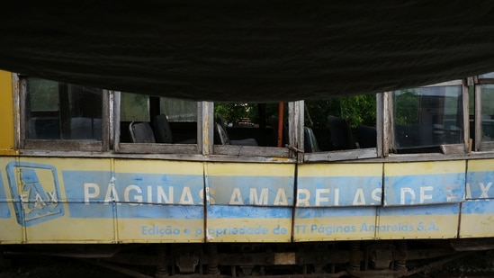 An old tram is seen in Paulo Marques' property in Carregado, Portugal, June 22, 2021.  (REUTERS)