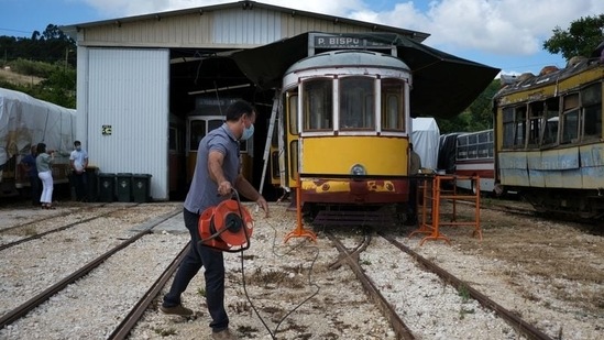 Paulo Marques is seen near his collection of trams in Carregado, Portugal, June 22, 2021.  (REUTERS)
