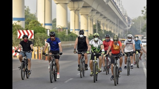 Bike rides have resumed in Delhi after the second wave of Covid, with added safety precautions such as at least one dose of vaccination. (Photo: Sunil Ghosh/HT)