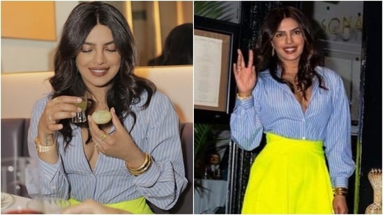 Priyanka Chopra in shirt and pants worth <span class='webrupee'>₹</span>1 lakh aces date-night look in NYC(Instagram/@priyankachopra)