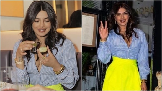 Priyanka Chopra in shirt and pants worth <span class='webrupee'>₹</span>1 lakh aces date-night look in NYC(Instagram/@priyankachopra)