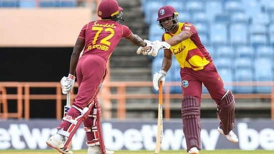 Evin Lewis (R) was named Player of the Match. (WICB)