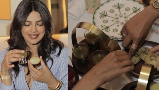 Priyanka is a big-time foodie and she has mentioned that herself in several interviews. In this picture, the actor could not keep her hands off paani puri. (Instagram/@priyankachopra)