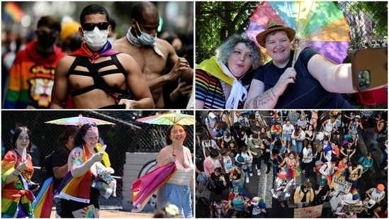 Marchers, who chanted slogans such as "Gay rights are human rights!," made their way in a joyful atmosphere from Pantin which is on the outskirts of Paris to Place de la Republique on the city's Right Bank, amid rainbow flags and colourful placards.