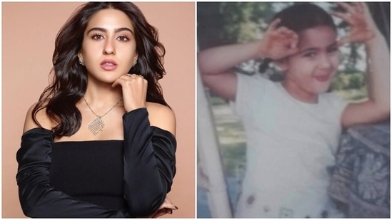 Sara Ali Khan strikes a post for Saba Ali Khan.