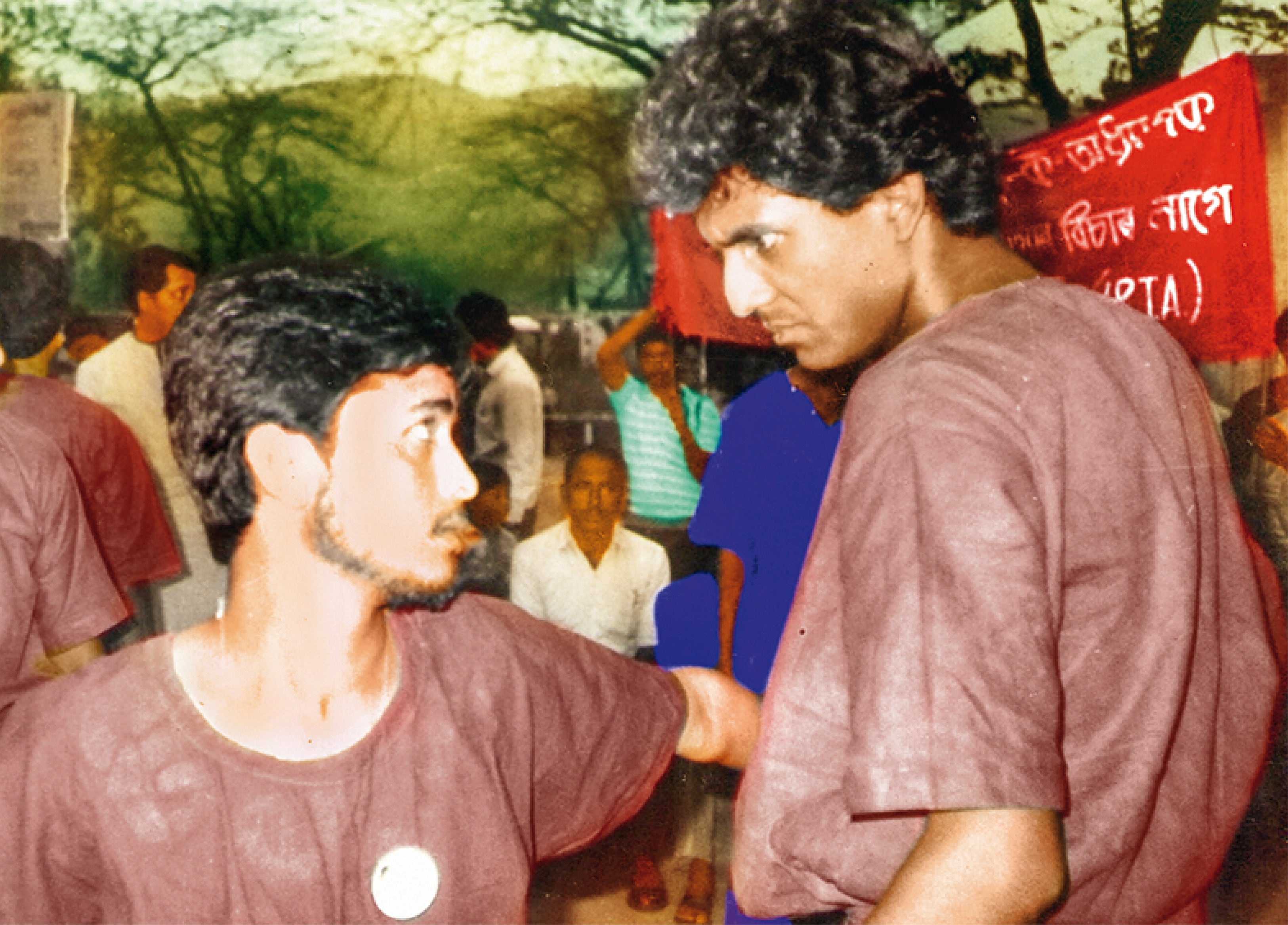 Adil with Naren Patgiri, a famous writer now in Assam, during a street play Adil with Naren Patgiri, a famous writer now in Assam, during a street play