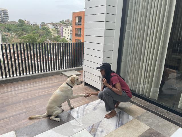 PV Sindhu with her dog Rio. (HT photo) PV Sindhu with her dog Rio. (HT photo)