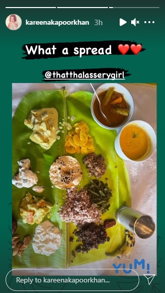 Kareena Kapoor shared a picture of her Kerala-style lunch.