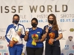(L-R)- Mathilde Lamolle (Silver medal-France), Rahi Sarnobat (Gold medal-India), Vitalina Batsarashkina (Bronze medal-Russia) atop the Women's 25M Pistol podium at the ISSF Shooting World Cup in Osijek, Croatia, on Monday(ISSF) (L-R)- Mathilde Lamolle (Silver medal-France), Rahi Sarnobat (Gold medal-India), Vitalina Batsarashkina (Bronze medal-Russia) atop the Women's 25M Pistol podium at the ISSF Shooting World Cup in Osijek, Croatia, on Monday(ISSF)