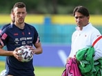 Ivan Perisic and Zlatko Dalic (right) at Croatia training during Euro 2020. 