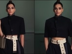 Sonam Kapoor stuns in black Louis Vuitton crop top-cargo pants,  <span class='webrupee'>₹</span>3 lakh handbag