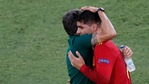 Spain coach Luis Enrique and Alvaro Morata (right) embrace during Euro 2020 clash against Poland. (GETTY IMAGES)