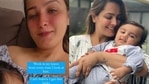 Anita Hassanandani tears up while watching Aaravv sleep. Anita Hassanandani tears up while watching Aaravv sleep.