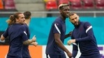 France's Paul Pogba warms up during a training session at the National Arena stadium in Bucharest.(AP)