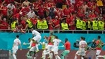 Swiss players celebrate winning the Euro 2020 soccer championship round of 16 match between France and Switzerland at the National Arena stadium in Bucharest, Romania, Tuesday, June 29, 2021. (AP Photo/Vadim Ghirda, Pool)(AP)