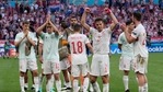 Spain players celebrate with fans after winning their Euro 2020 round of 16 clash against Croatia in Copenhagen.