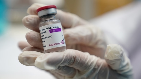A health worker shows a vial of the AstraZeneca Covid-19 vaccine against the coronavirus disease.(Reuters)