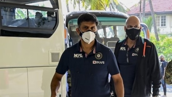 Head coach for this tour, Rahul Dravid carries his bag into the hotel. (TWITTER/BCCI) Head coach for this tour, Rahul Dravid carries his bag into the hotel. (TWITTER/BCCI)