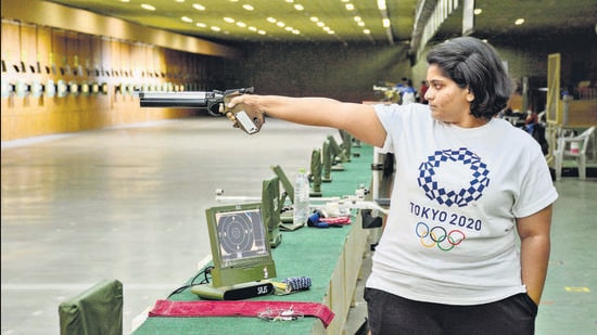 Indian pistol shooter Rahi Sarnobat. (Milind Saurkar/HT Photo)